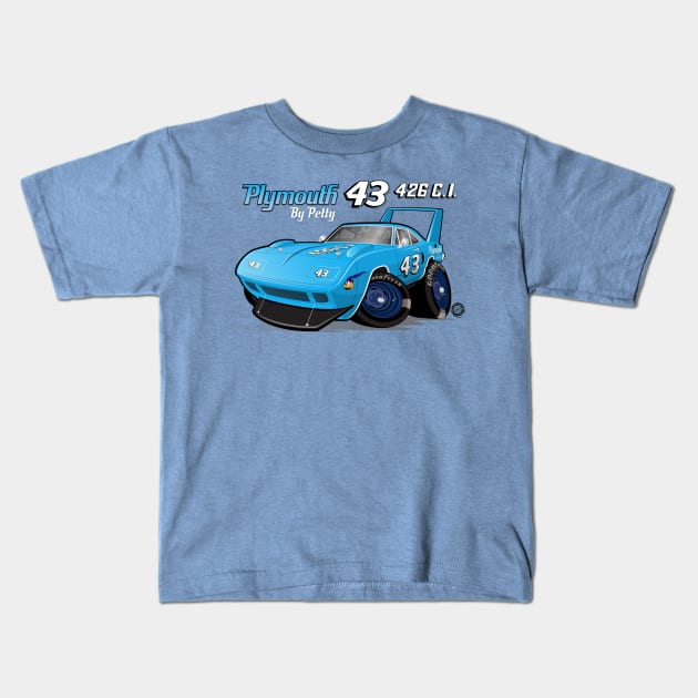 Plymouth SuperBird 43 Petty With Logos Kids T-Shirt by Goin Ape Studios